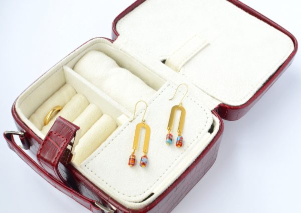 brass and glass earrings red72