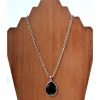 small silver chain black drop necklace72