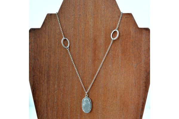 thin silver chain gray druzzy necklace72