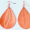 tear drop copper metallic earrings feather up