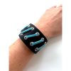black leather cuff blue leather cord72