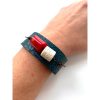 red and white beads on blue cuff72